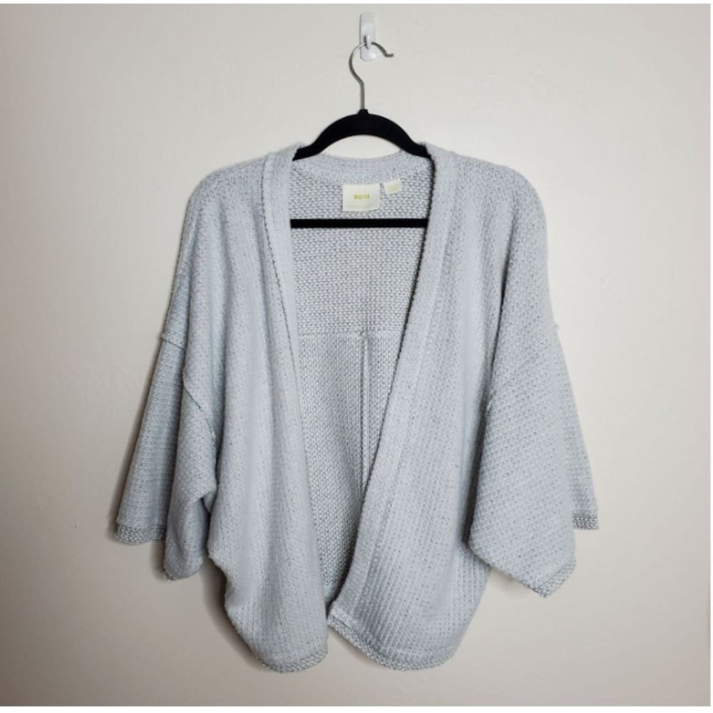 Maeve Lia Hacci Cardigan Sweater S grey open front waffle texture with raw edges - Picture 3 of 10